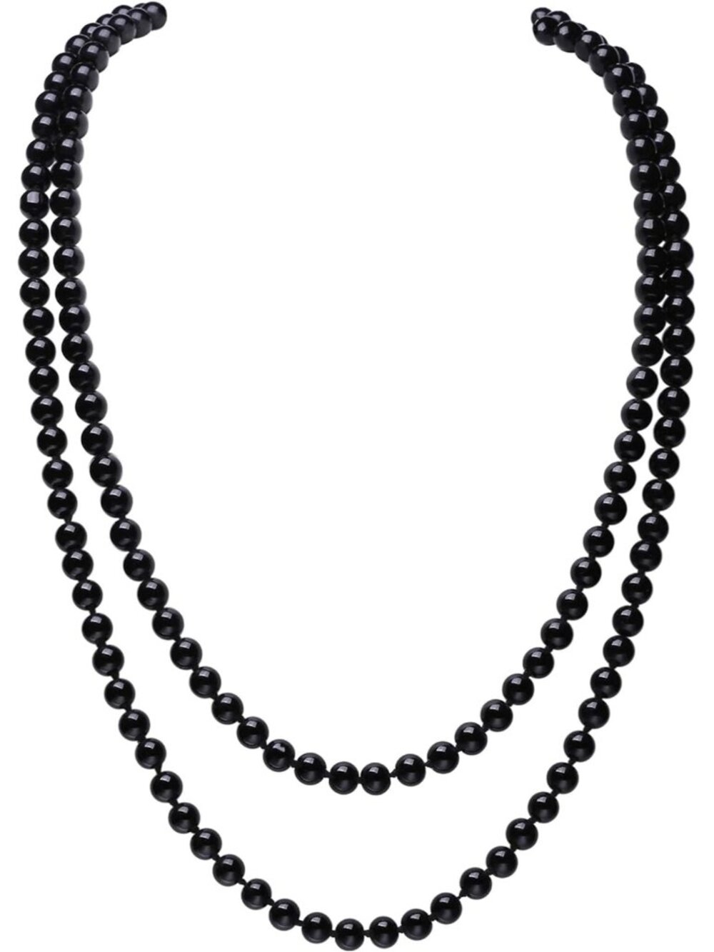 Women's All Black Pearl Necklace 59 Inch Long Faux Pearl 1920s Flapper Choker